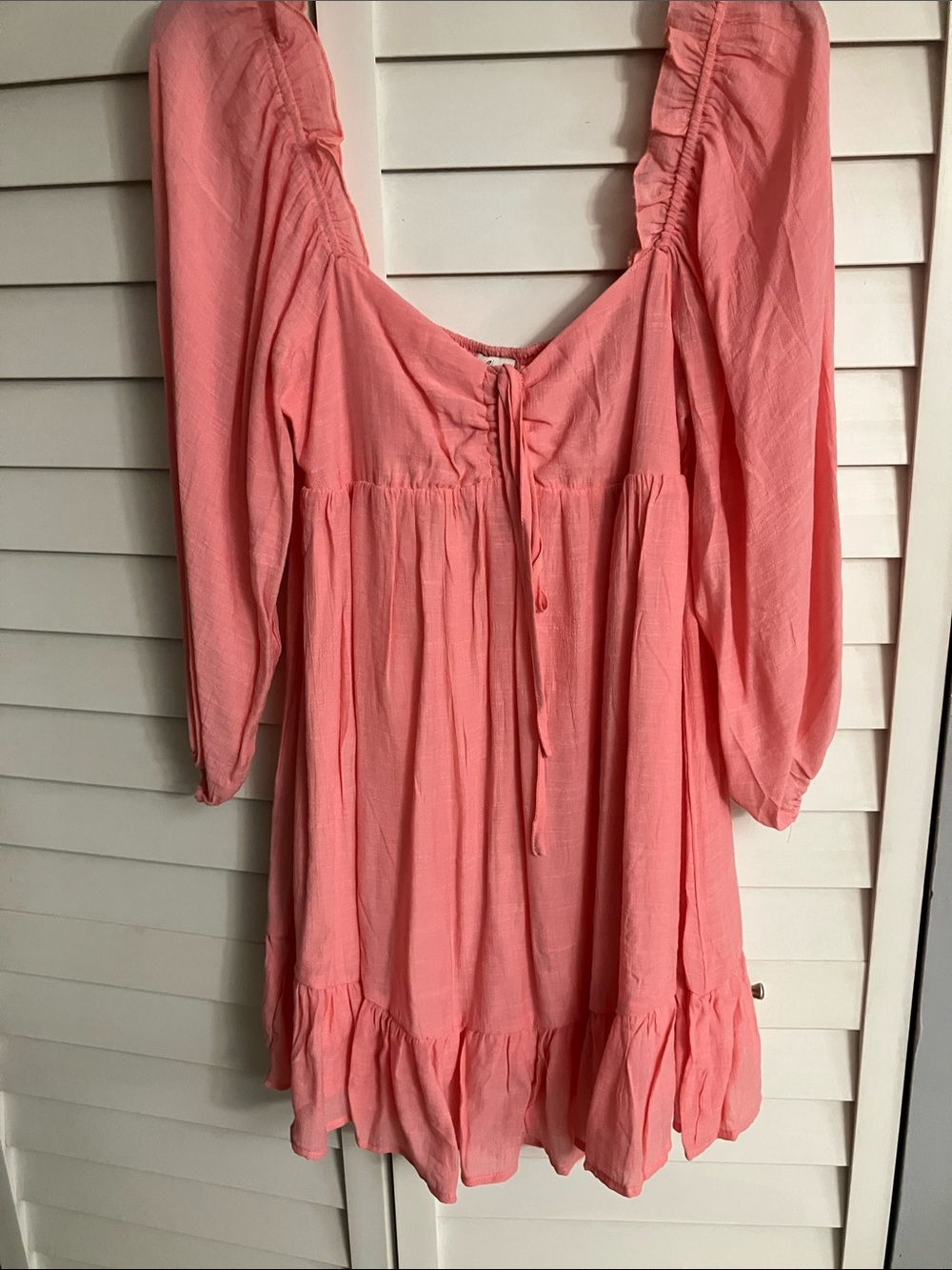 Ella Moss Coral Pink Peasant Dress with Tie Front